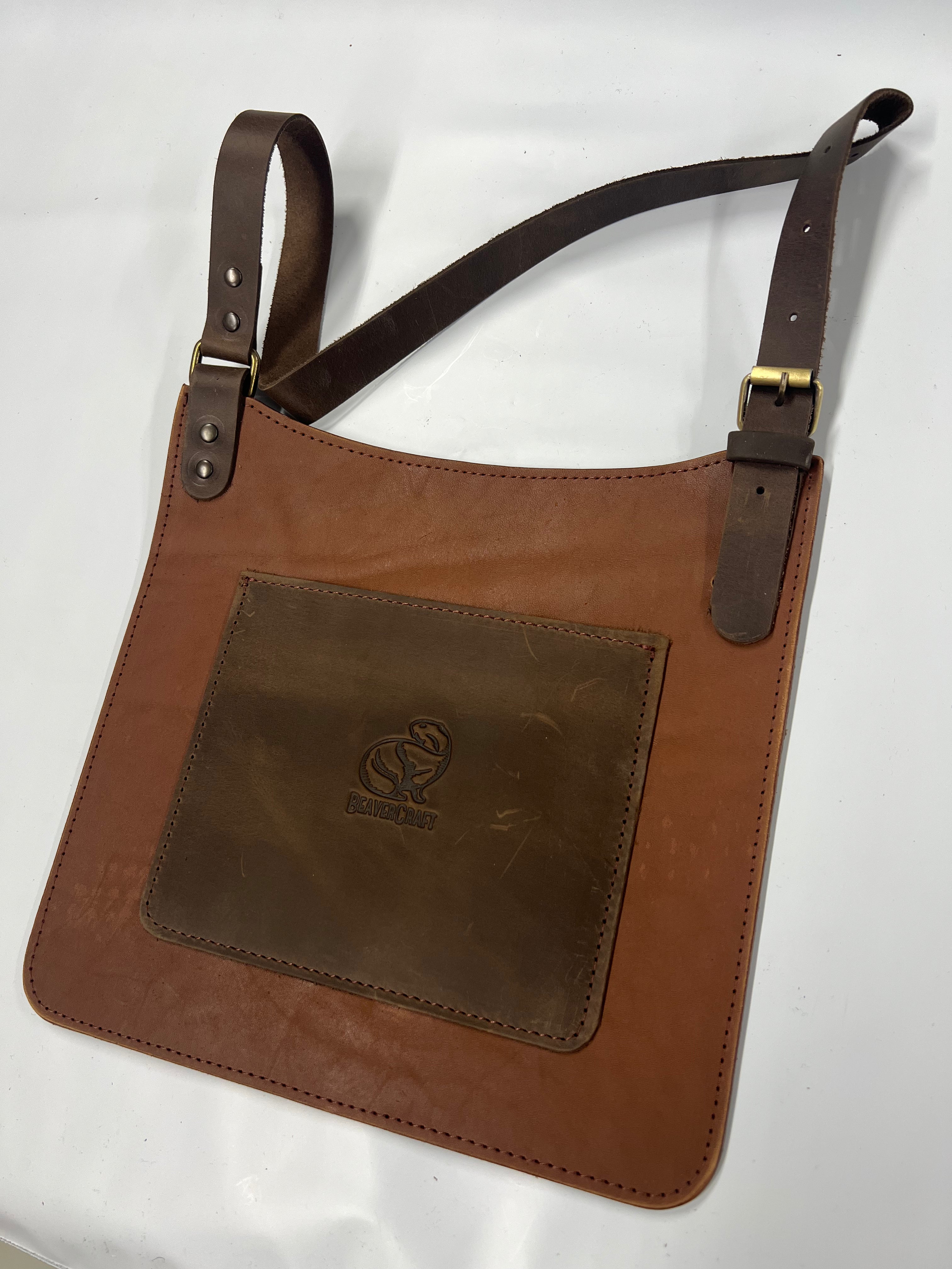 Bib / Chest protector / Bib for woodcutters adjustable in brown leather AP5