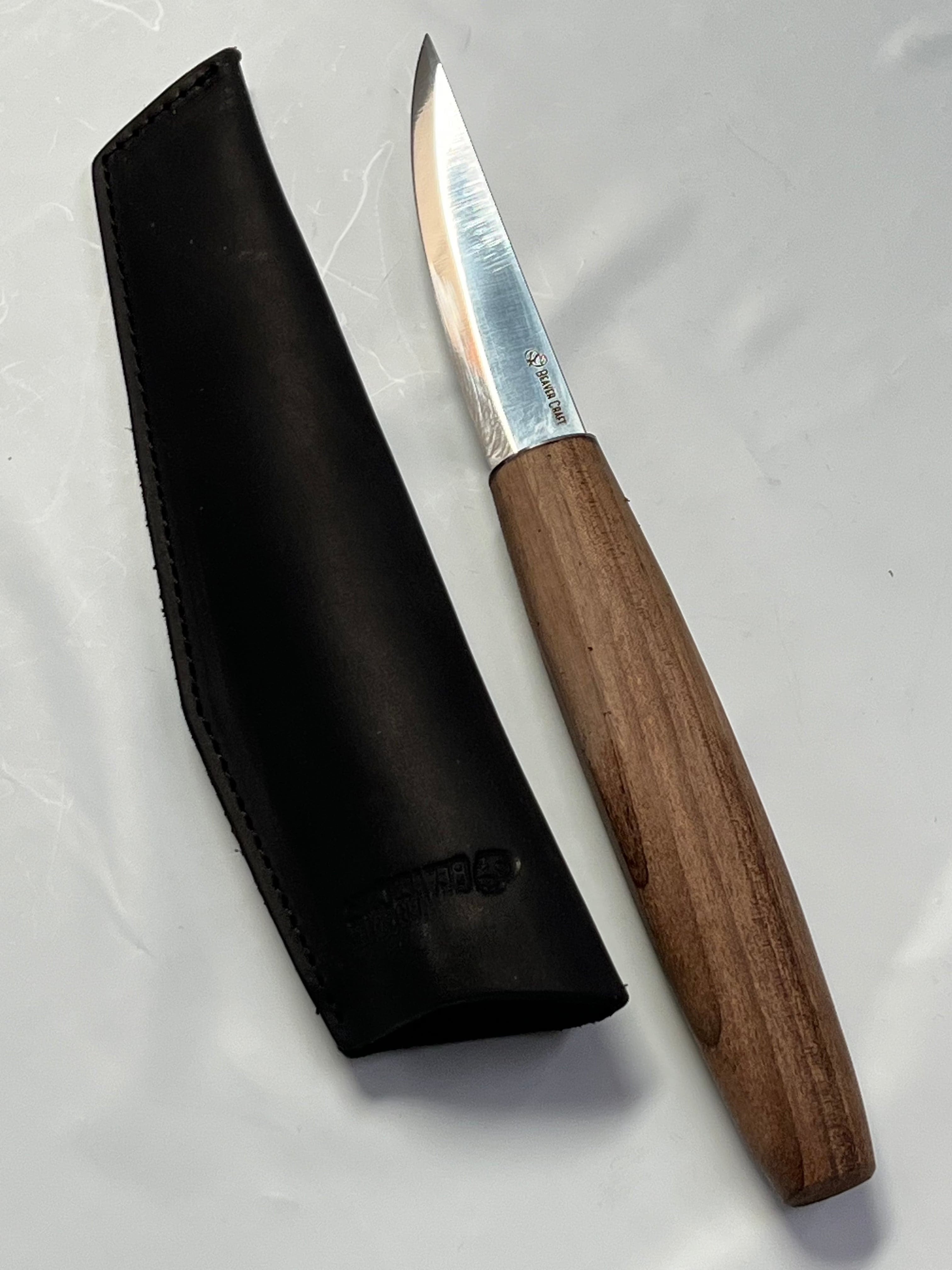 Träskärkniv 78mm C4X med läderslida Beaver Craft