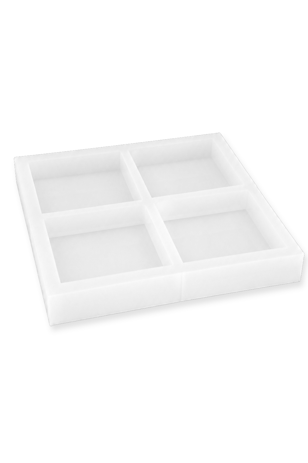 Zapp3D Design silikonform med fyra kvadratiska fördjupningar mot transparent bakgrund med en mjuk skugga