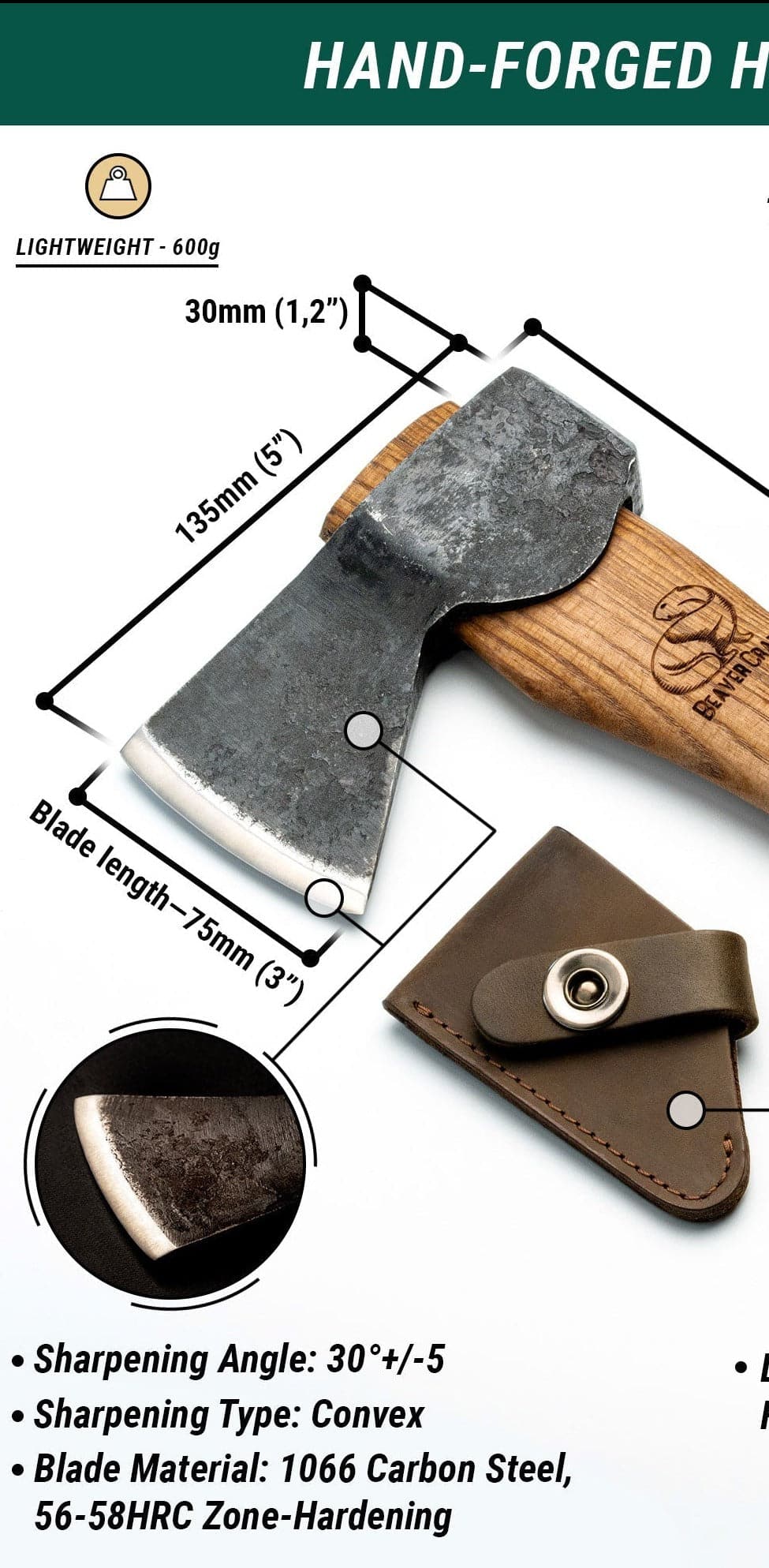 Axe with egg guard AX1 Bushcraft Hatchet